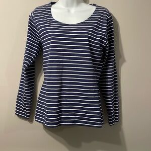 Vintage club, Monaco, pure cotton, long sleeve women, top blue, and white large